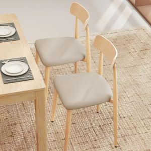 COSTWAY Lot de 2 Chaises de Salle &agrave; Manger 49 x 48 x 79 cm en Tissu Lin - Si&egrave;ge Rembourr&eacute;, Dossier Incurv&eacute; Charge 155 kg