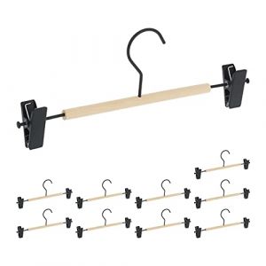 Relaxdays Cintres pinces en lot de 10, clips r&eacute;glables, jupes et pantalons, hlp : 11,5 x 30,5 x 3 cm, noir/nature