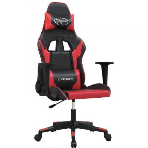 VidaXL Chaise de Jeu de Massage, Fauteuil avec Dossier, Siège avec Roulettes, Meuble Pivotant de Salon Bureau, Noir et Rouge Similicuir