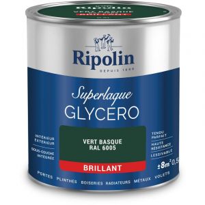 Ripolin Peinture Laque Glycéro Intérieure/Extérieure - Boiseries et Structures Métalliques - Résistance Accrue - Durabilité Remarquable - Vert Basque Ral 6005 - Brillant - 0,5L