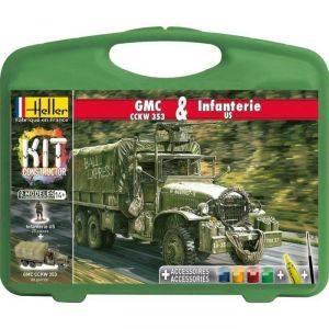 Image de Heller Maquette 2ème guerre mondiale Camion GMC CCKW 353 et figurines d'Infanterie US