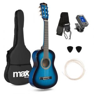 Max SoloArt Pack Guitare Classique Junior 1/4 - Bleue, Cordes en Nylon, 4 à 6 ans, Sac de Transport