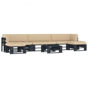 VidaXL Salon De Jardin Palette 6 Pcs Et Coussins Pin Impr¿¿Gn¿¿ De Noir