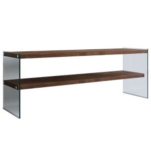 Cotecosy Meuble tv Translucens L120cm Verre tremp&eacute; Transparent et Pin Massif fonc&eacute; - Bois fonc&eacute;