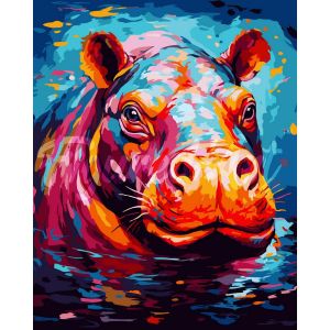 Peinture au num&eacute;ro : Hippopotame Color&eacute; Abstrait - toile tendue sur ch&acirc;ssis