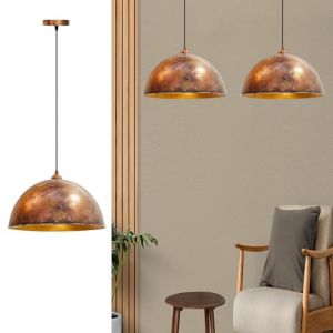 Yimpi Suspension Industrielle Double en Métal Cuivre Peint à la Main – Lustre Vintage E27 Ø30 cm pour Salon, Chambre ou Salle à Manger