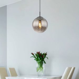 Globo Samos Suspension Globe en verre fum&eacute; noir mat, 1 ampoule E27