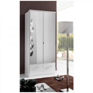 Image de Inside75 Armoire penderie DINGLE 2 portes miroirs 2 tiroirs largeur 91 blanche - blanc