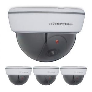 Relaxdays Caméra factice en dôme, lot de 4, lumière led clignotante, intérieur & extérieur, dissuader intrus, surveillance, blanc