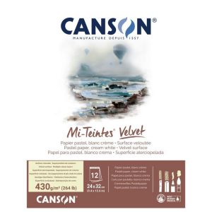 Canson Mi-Teintes Velvet - Bloc 12 feuilles de papier pastel 24x32-430g/m&sup2; - Blanc cr&egrave;me