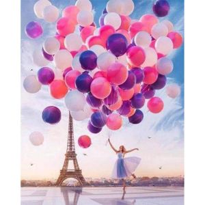 Figured'Art Peinture par Numéro Adulte avec Cadre Lâcher de Ballons à Paris - Activité Manuelle Kit de Loisir Créatif DIY Numéro d'Art Complet - 40x50cm toile tendue sur châssis