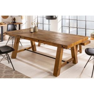 Table de salle &agrave; manger RANCHO 165 cm &ndash; Plateau en bois de pin recycl&eacute; verni &ndash; Style rustique et chaleureux