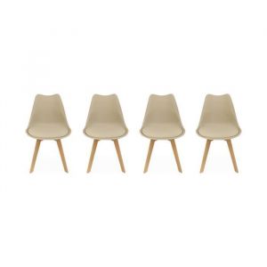 Sweeek Lot de 4 chaises scandinaves pieds bois de h&ecirc;tre chaise 1 place cappucinno