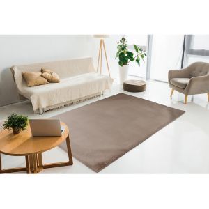 Prix Tapis Uni Doux &agrave; Poils Longs Rabbit Taupe 120 x 170 cm