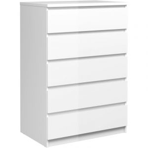 Alter Commode à cinq tiroirs, couleur blanc brillant, Dimensions 77 x 113 x 50 cm