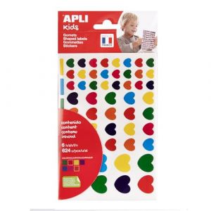 APLI Kids 19720 - Pochette de gommettes en forme de c&oelig;urs de tailles et couleurs vari&eacute;es. 6 feuilles de stickers "coeurs" - Adh&eacute;sif repositionnable.