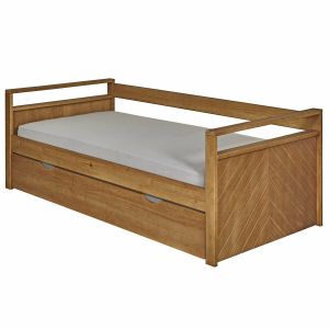 Pack lit banquette gigogne avec matelas bois massif 90x190 cm