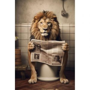 Ceanothe Tableau sur toile Lion sur les toilettes avec journal 45x65 cm - Impression sur Toile Murale Décorative - Image imprimée en HD sur Toile - Toile sur