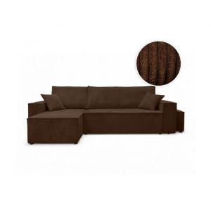 Loungitude Canap&eacute; FARAH d'angle r&eacute;versible et convertible 4 places avec un pouf en velours c&ocirc;tel&eacute; - Marron