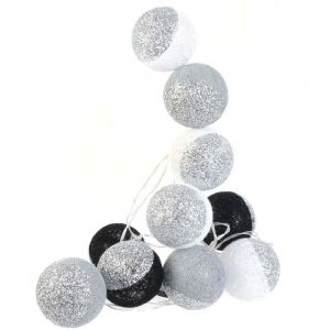 Image de The home deco factory Guirlande lumineuse boules pailletées 10 leds noir, argent - Noir, Argent