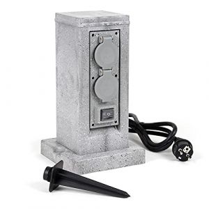 wiltec Xpotool Multiprise de jardin quadruple – 4 prises – 194 x 194 x 295 mm – Design colonne granit – en pp – avec Câble 1,5 m et 2 Interrupteurs