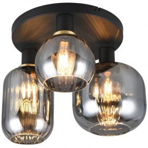 Trio Leuchten Plafonnier DIVA 619800332, Métal Noir mat, Verre Chrome vaporisé, excl. 3x E27
