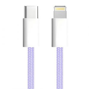 APM Cable iPhone USB C, Chargeur iPhone [Certifié Apple MFi], Nylon Tressé Violet, Cordon USB C Charge Rapide, Connecteur Lightning, Ultra Durable, Pour iPhone 14/13/12.., iPad, AirPod, (1M), 600411