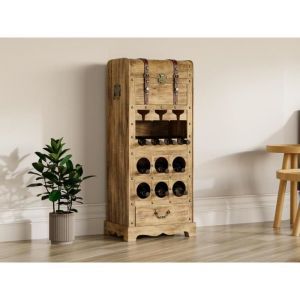 Range bouteilles avec coffre en bois de sapin et mdf - L.43 x H.100 cm - Naturel - cavina