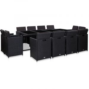 Image de VidaXL Salon de jardin 13 pcs avec coussins R?sine tress?e Noir