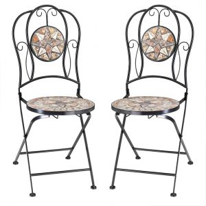 Deuba Lot de 2 chaises de jardin en mosa&iuml;que de pierres pliables hauteur d&rsquo;assise 45 cm jardin balcon terrasse Mosa&iuml;que