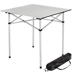 BAKAJI Table de Camping Pliable en Aluminium 70 x 70 x 70 cm avec &eacute;tui, Argent, 70 x 70 cm