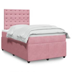 VidaXL Sommier &agrave; lattes de lit avec matelas Rose 120x200 cm Velours, lit, lit &agrave; plate-forme, lit &agrave; panneaux, meuble de chambre &agrave; coucher, canap&eacute;-lit