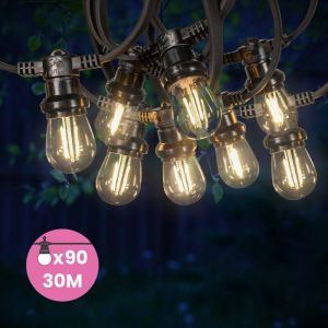 SkyLantern Guirlande Guinguette 30M 90 Bulbes ulbes Filament Blanc Chaud - Guirlande Lumineuse Ampoule E27 Transparente - Guirlande Guinguette Led Filament rétro