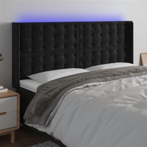 VidaXL Tête de Lit à LED Meuble de Chambre à Coucher Accessoire de Lit Double Tête de Cadre de Lit Intérieur Noir 203x16x118/128 cm Velours