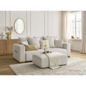Bobochic Canapé droit convertible SIDONIE tissu chiné avec pouf