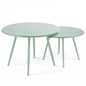 Oviala Lot de 2 tables basses ronde en acier vert sauge 50 cm - Palavas - Vert