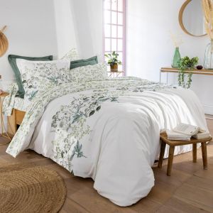 Drap plat vert en percale de coton 180x290 VERONIKA