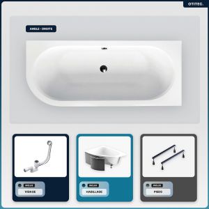 Baignoire asymétrique - 160 x 75 cm - Droite - avec Habillage - Pieds - Vidage Chrome - AVITA