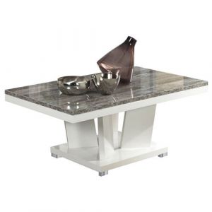 Altobuy DENYS Table B e Rectangulaire Laqué Blanc et Effet Bois Taupe