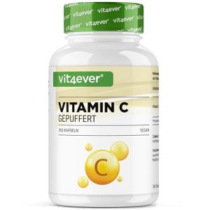 Vitamine C tamponnée - 365 gélules - hautement dosée avec 1000mg de vitamine C par dose journalière - issue de la fermentation végétale - pH neutre & très bien toléré - végétalien