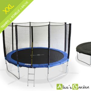 Image de Alice's Garden Trampoline 370 cm avec filet de sécurité de 1,80 m, bâche de protection et échelle