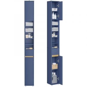 Sobuy Meuble Colonne Salle de Bain 20 cm - Armoire de Rangement Étroite avec Tiroir et Étagères Réglables - Meuble Salle de Bain Compact pour WC,