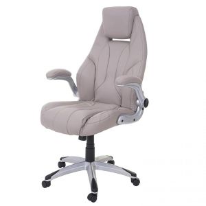 Décoshop26 Fauteuil de bureau sur roulettes en simili-cuir taupe ergonomique BUR04081