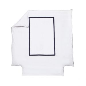 Blanc des vosges Housse de couette percale de coton mercerisée EGERIE Bleu Corinthe