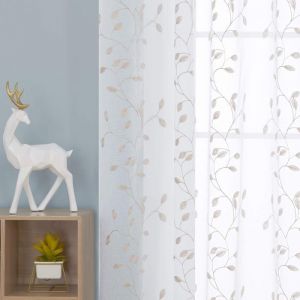 Lot de 2 voilages voilages 140x240 cm motif brodé, blanc