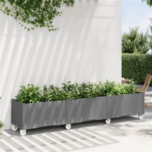VidaXL Jardinière à Roulettes, Lit Surélevé de Jardin avec Roues, Pot de Fleurs, Bac à Plantes, Boîte de Plantation Patio Terrasse, Gris Clair PP