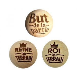 Lot de 3 Cochonnets de P&eacute;tanque en Bois Poli avec Message (Mod&egrave;le: TM-COCHMES_BOISV4)