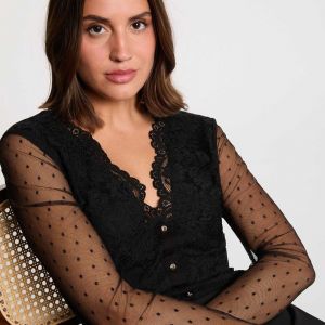 Morgan Body dentelle col v noir femme - Taille L