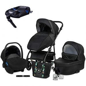 Image de Emjot Poussette Combinée Trio 3 en 1 SmartLine ISOFIX – Noir - Landau, poussette promenade, siège auto Groupe 0+ - Livrée avec ses accessoires.