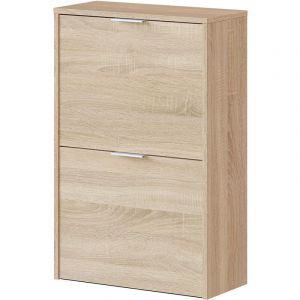 Pegane Meuble à Chaussures avec 2 abattants coloris chêne canadien -longueur 50 cm x profondeur 22 cm x hauteur 76 cm